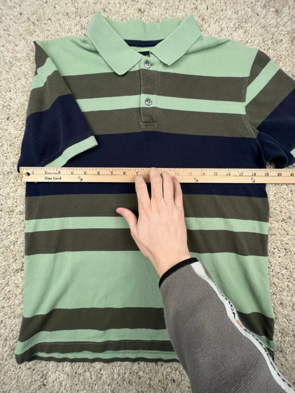 Banana Republic Polo Shirt Mens Medium Green Brown Striped Short Sleeve Casual